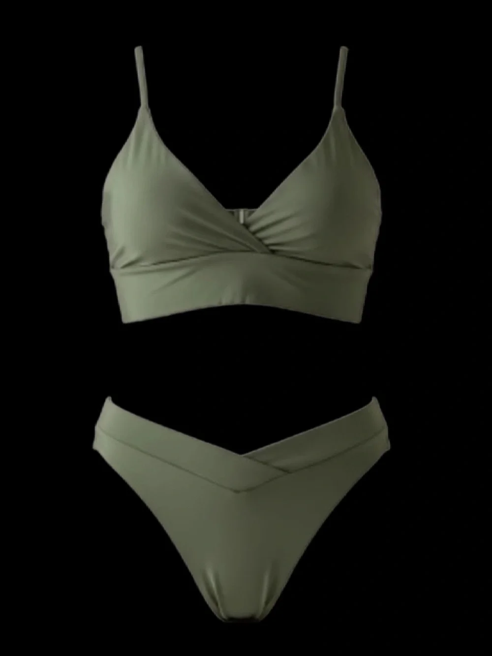 SHEIN Olive Green V Neck Crossover High Cut 2 Piece Bikini Set L